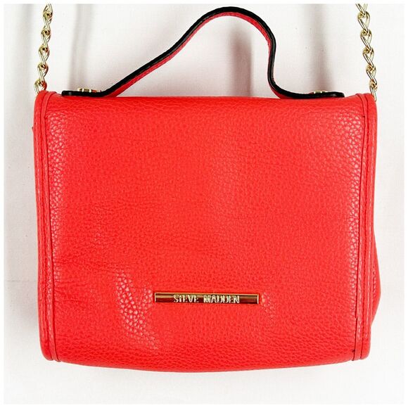 Steve Madden Crossbody Bag Purse Gold Chain Handle Coral Pink Faux Leather NEW - Picture 6 of 14